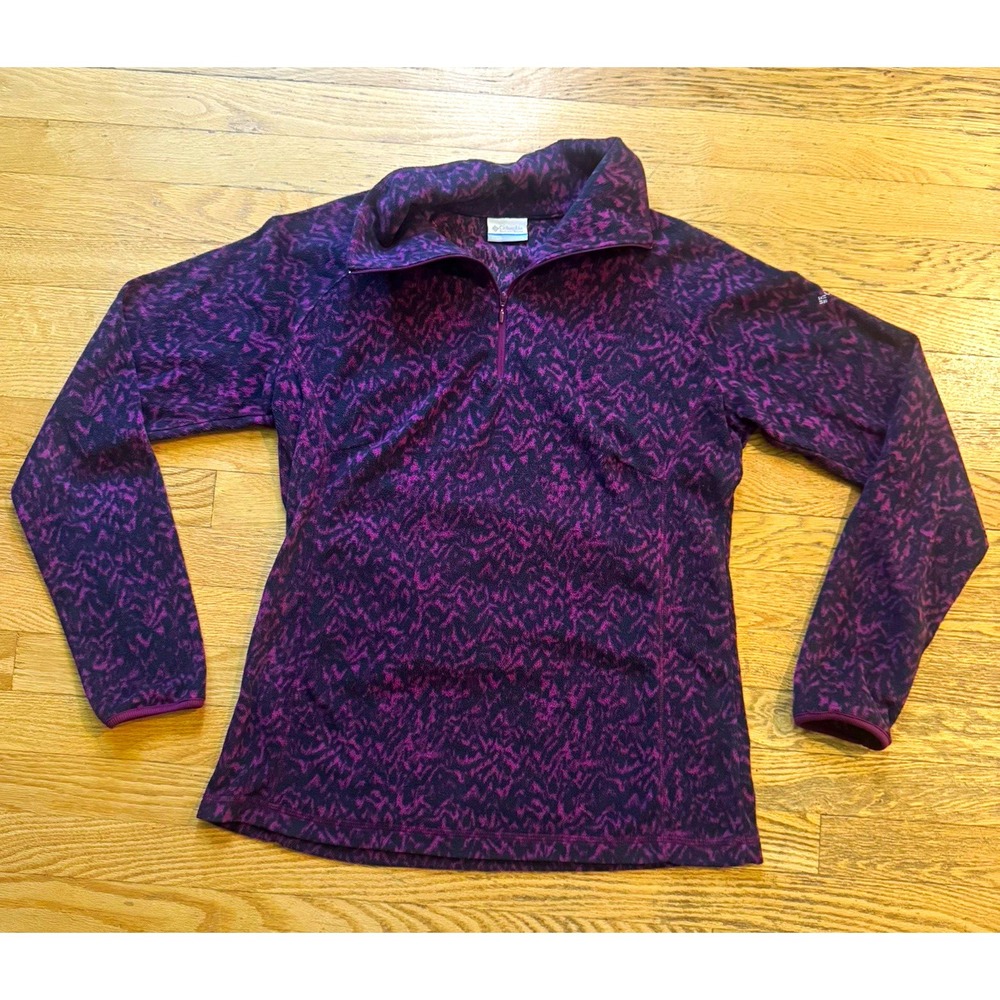 Columbia Women's Fleece 1/4 Zip Mock Neck Pullover L, Purple/Black